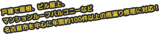 戸建屋根、ビル屋上、マンションバルコニーなど名古屋市を中心に年間100件以上の雨漏り!対応対応!